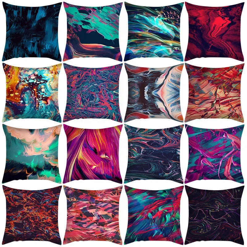 

Colorful Abstract Irregular Ink Print Square Pillowslip Polyester Cushion Cover Pillowcase Soft Car Seat Living Room Home Decor