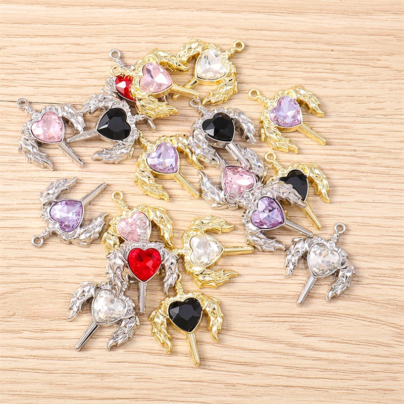 5 Stück 19 x 25 mm niedliche Kristall-Herzflügel-Anhänger für die Schmuckherstellung, Halsketten, Ohrringe, Armbänder, Zubehör, DIY, Basteln, Geschenk – Detail 13