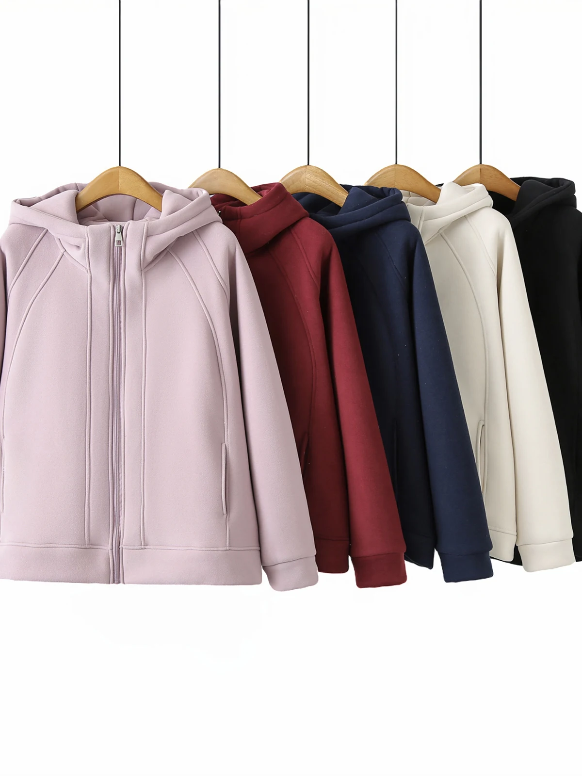 

Korean Style Thickened Warmth Hooded Zipper Fleece Lined Outerwear for plus Size Women Long Sleeve Straight Cut Daily Wear