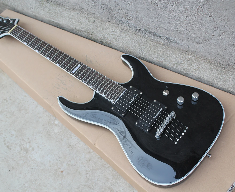 6 and 7 Strings Black String-Thru-Body Electric Guitar with Rosewood Fingerboard,Chrome Hardware,Offer Customize