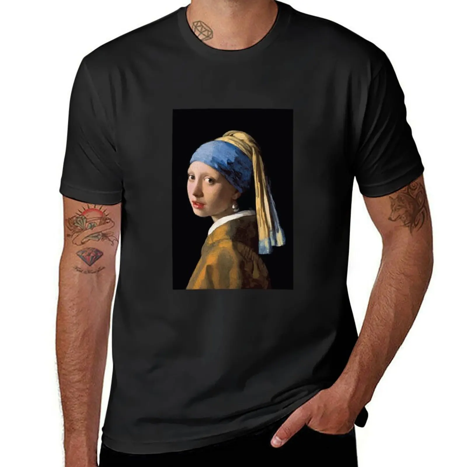 Johannes Vermeer The Girl with a Pearl Earring T-Shirt funnys quick drying tops shirts graphic tees slim fit t shirts for men