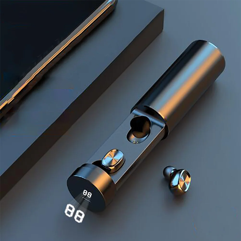 

Status Display Wireless Earphones Waterproof In Ear Earbud Pull Type Outdoor Headphones with Charging Dock (Black)