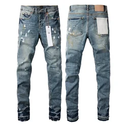 High street Purples jeans Men brands blue do vintage top quality repair low elevation skinny hold denim trousers pants