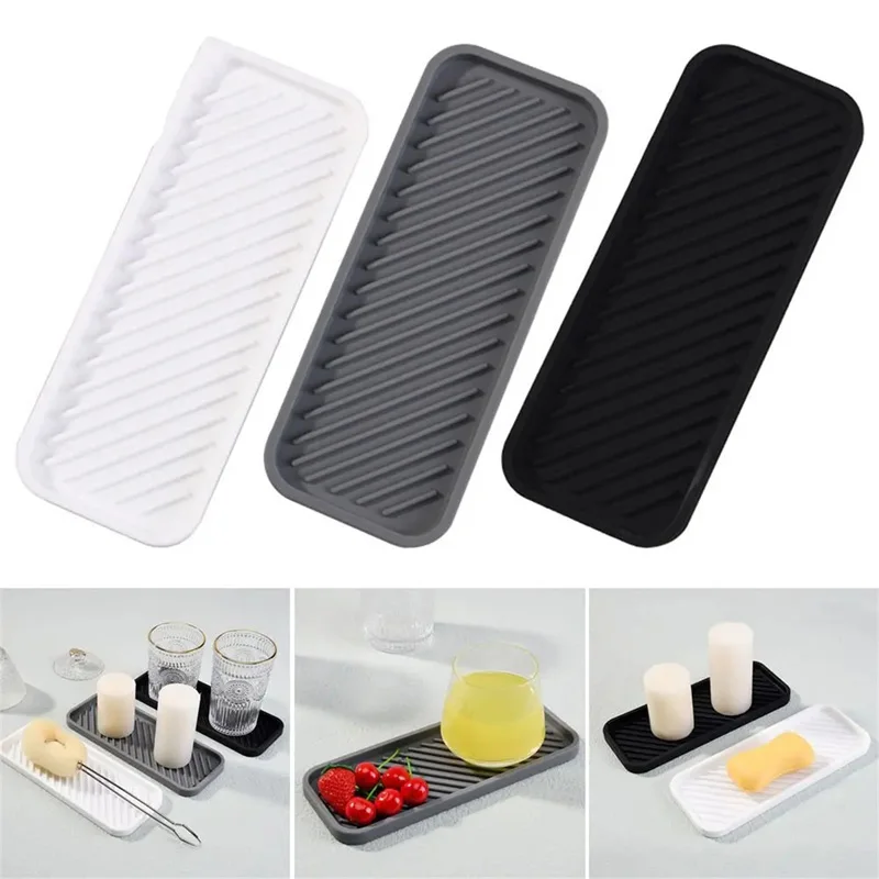 Countertop Silicone Tray Kitchen Seasoning Bottles Storage Tray Bathroom Soap Dish Dispenser Toiletries Drain Pad Organizer