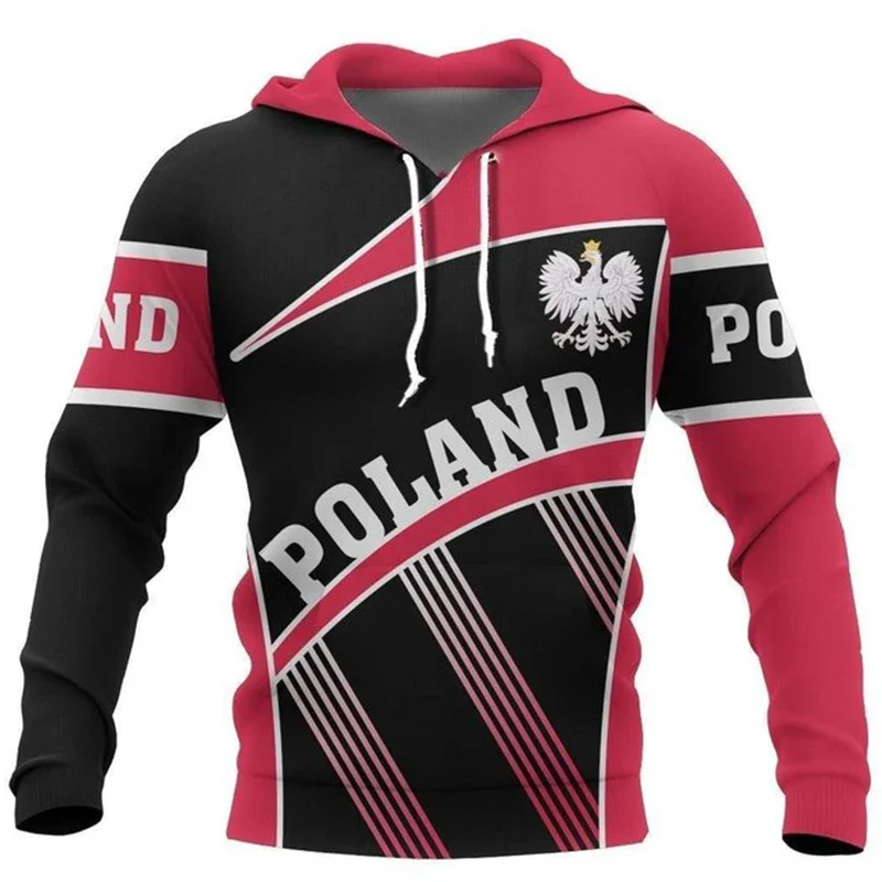 Polish Flag Emblem 3D Harajuku Printed Retro Fashion Men's And Women's Sports Outdoor Leisure Daily Loose Comfortable Hoodie