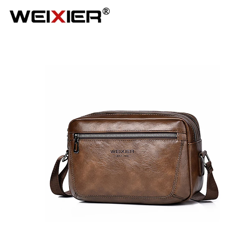 WEIXIER Retro Business Men Crossbody Bags High Capacity Leisure Messenger Bags Brand PU Material Waterproof Scratch Resistant