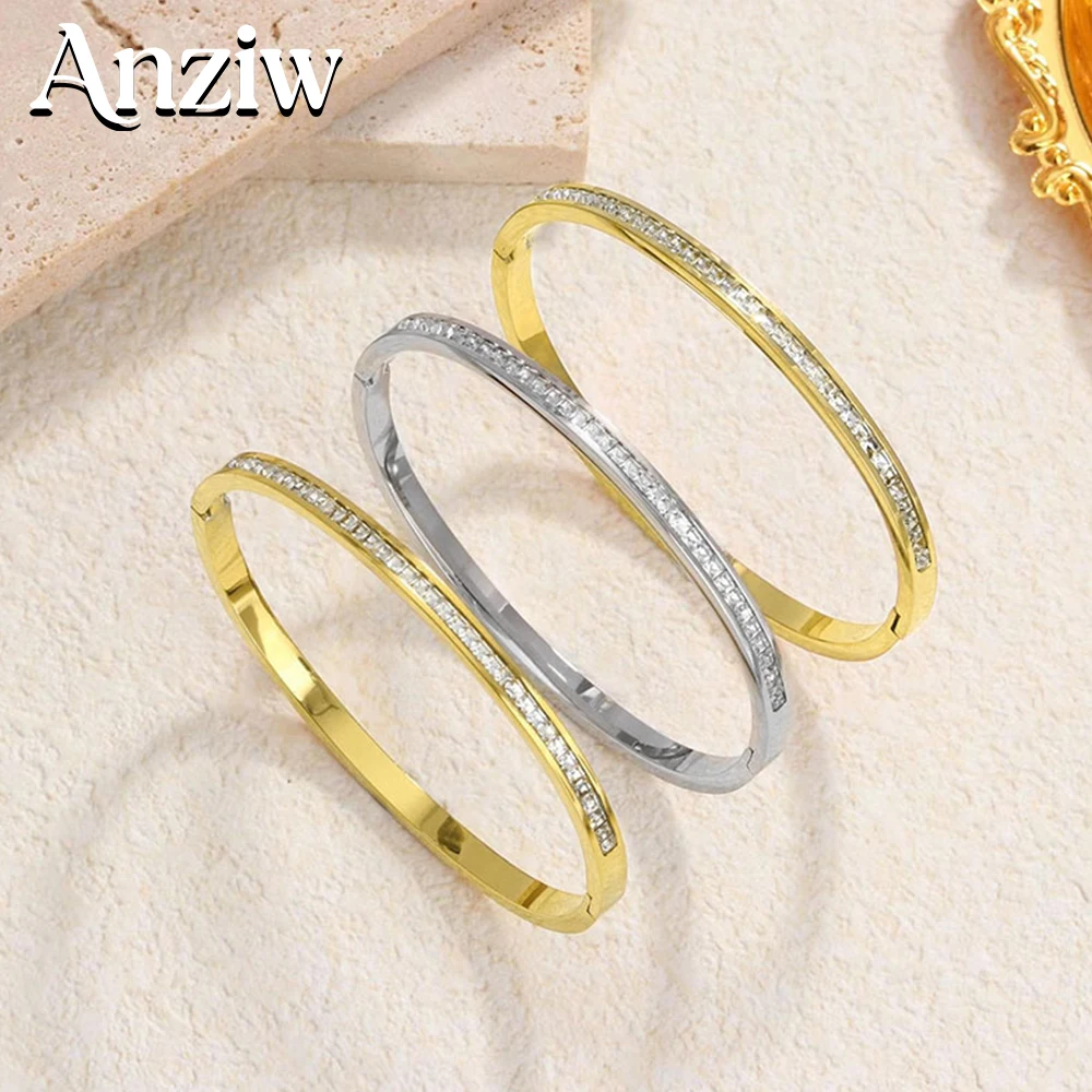 Anziw Luxury Moissanite Single-Row Starry Sky Bangles 2.3mm D VVS1 14K Gold Filled for Women Hand Chain Bracelet Jewelry Gift