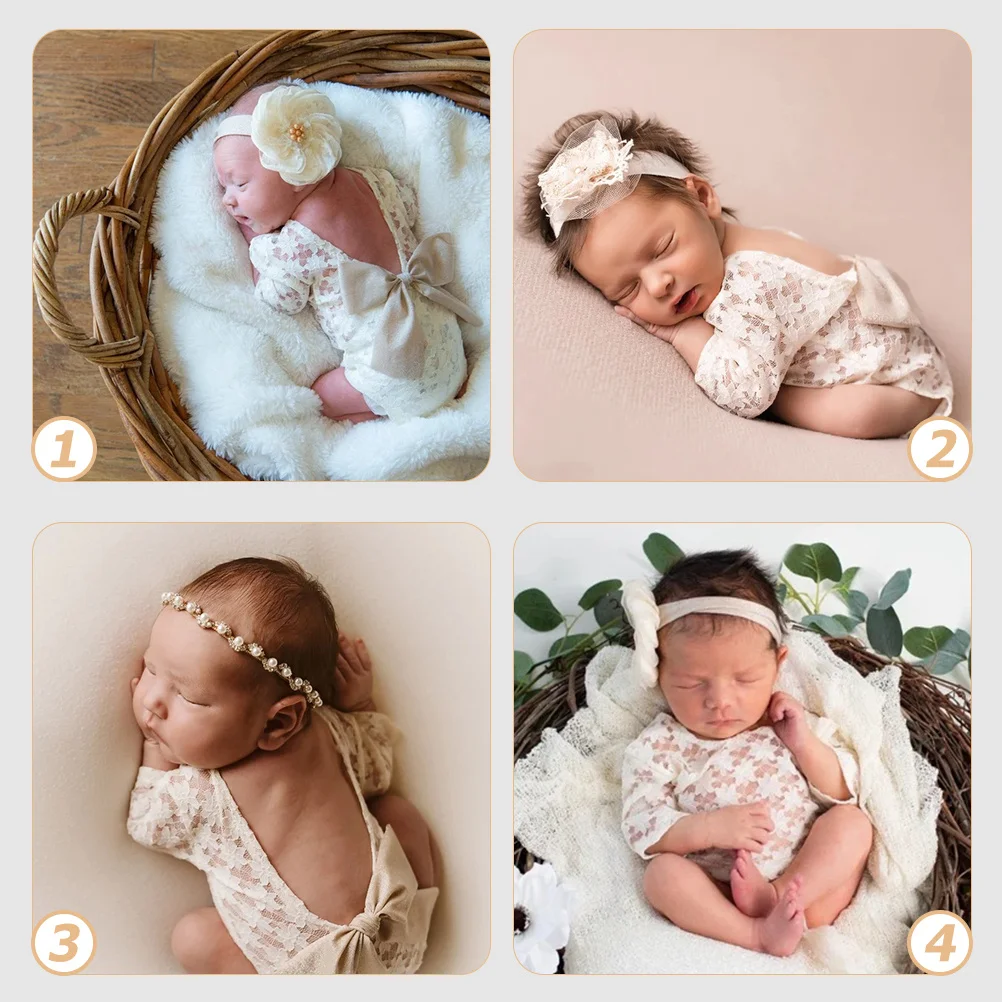

1Set Baby Girl Romper Headband Bow-Knot Lace Newborn Photography Props Outfit Baby Photo Props Newborn Romper