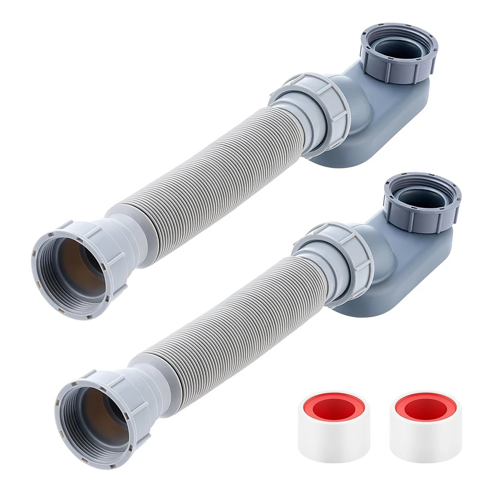 ABNH 2 Pcs Low Profile 1 1/2 P Trap with Sealing Tape Low Profile Shower Drain Flat 1 1/2 P Trap Freestanding Tub Drain