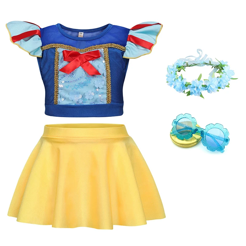 

Summer Girls Swimsuit Children's Swimsuit With Flower Garlands And Glasses Cartoon Beach Two-piece Swimsuit Children's Clothing