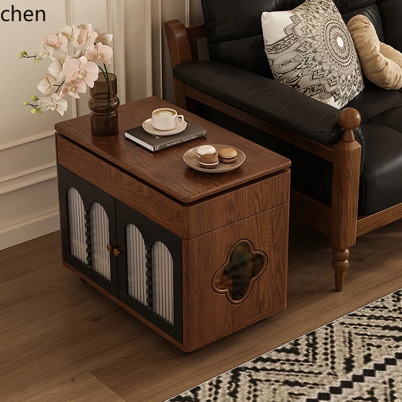 

QZT coffee table living room household small apartment multi-functional storage trolley lifting and rotating tea cabinet