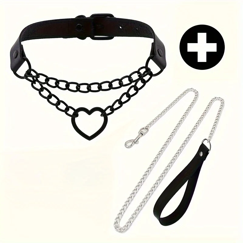 1 Sexy Heart Collar Plus 1 Leash Chain Lover Necklace Necklace Party Halloween Cosplay New Year Christmas Creative Birthday Gift