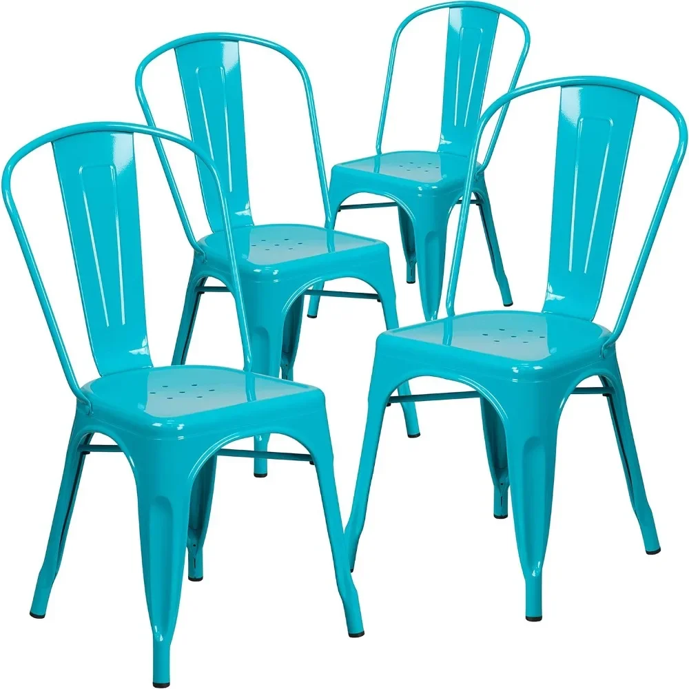 4 Pack Crystal Teal-Blue Metal Indoor-Outdoor Stackable Chair School Chairs Commercial Furniture