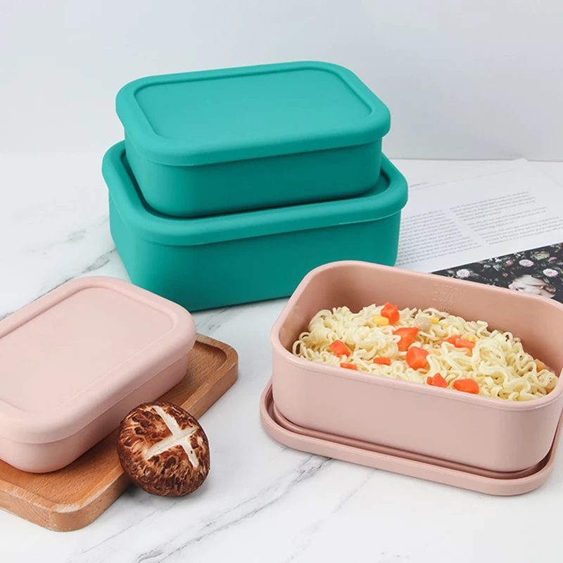 Lancheira Bento de Silicone com Tampa, Recipiente para Armazenamento de Alimentos, Adulto, Escola, Trabalho, Viagem, 300ml, 700 ml, 1300ml