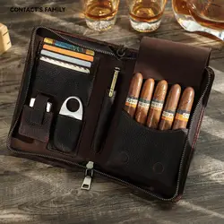 Luxus Vintage Leder echte Humidor Zigarren schachtel tragbare Reise Zigarren etui für Zigarren schneider Feuerzeug Set Zubehör