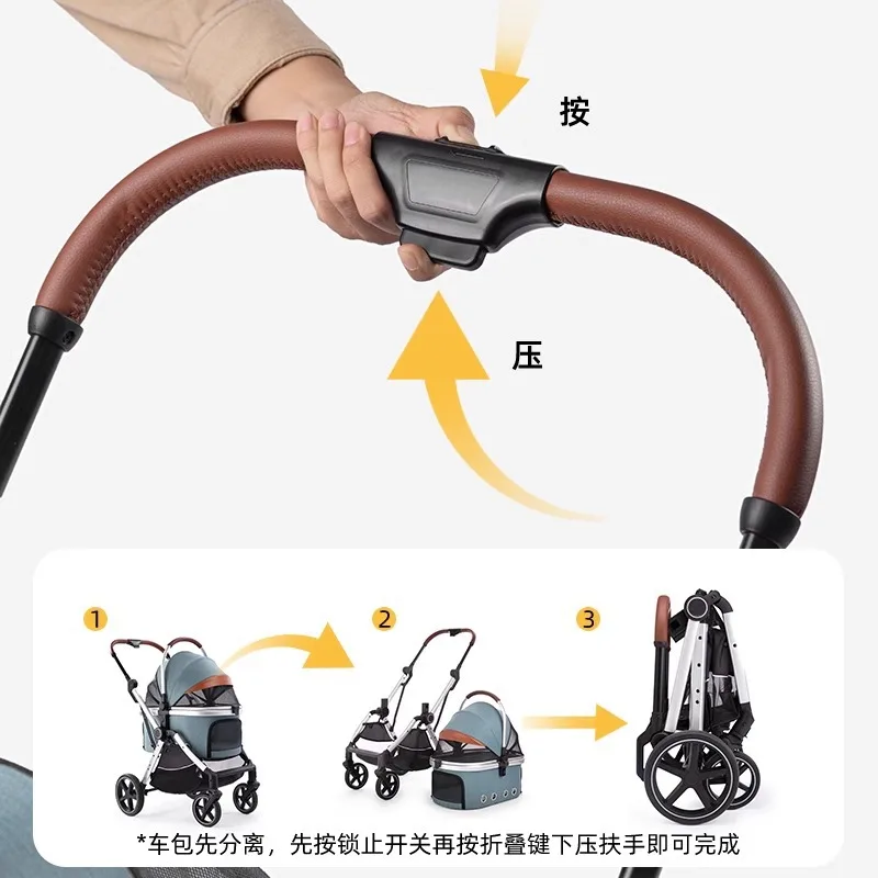 2025 One Click Automatic Collection Pet Cart, Large Space Dog Stroller Outdoor Shopping Mall Pet Cart, Cross-border Pet Supplies