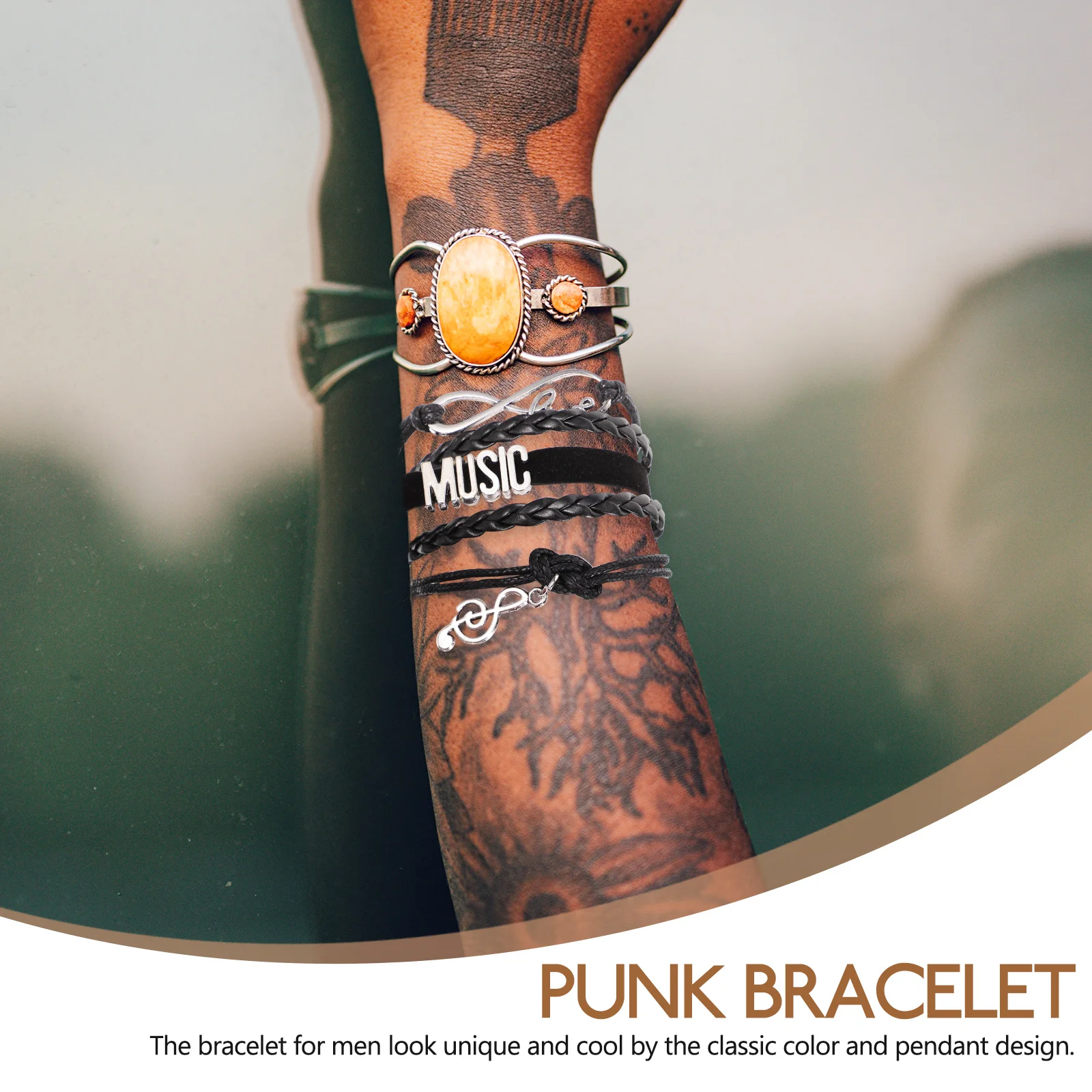 

Men Bracelet Multi Layers Punk Accessories Wristband Music Note Pendant Fashion Mens Bracelet Gift For Men Light Weight