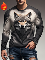 Men's T Shirts Vintage Animal Wolf 3D Print Long Sleeve T-shirt Autumn Casual Y2k Fashion Clothing O-neck Men Daily Streetwear