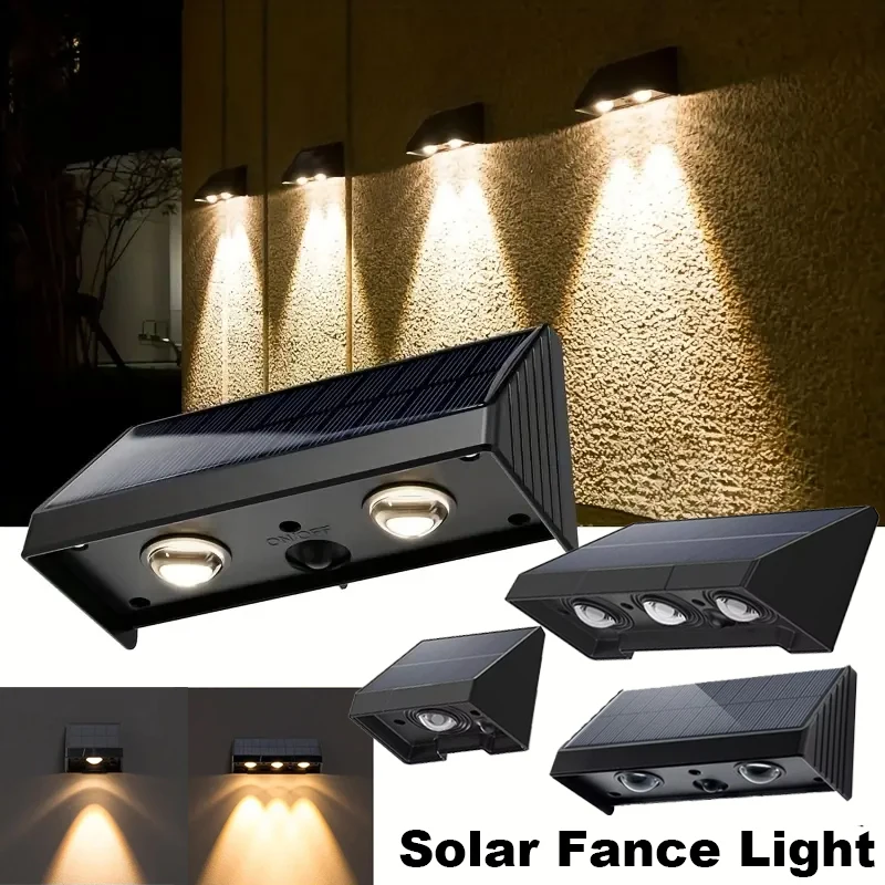 

Solar Wall Lights 1/2/3 LED Lenses Fence Lights Solar Powered Waterproof Exterior House Number Lighting for Patio Balcony Sign