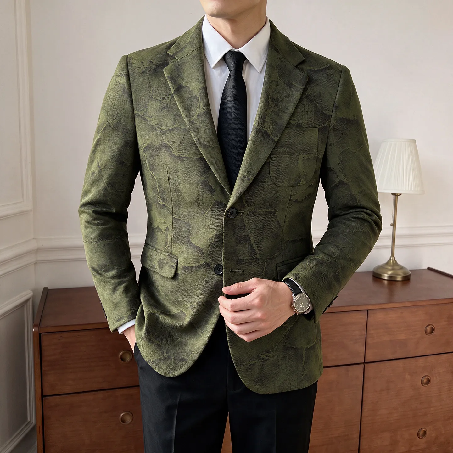 Retro Oils Painting Embossed Suede Vest Light Luxury Dark Pattern Texture Men's Atmosphere Suiting Blazer