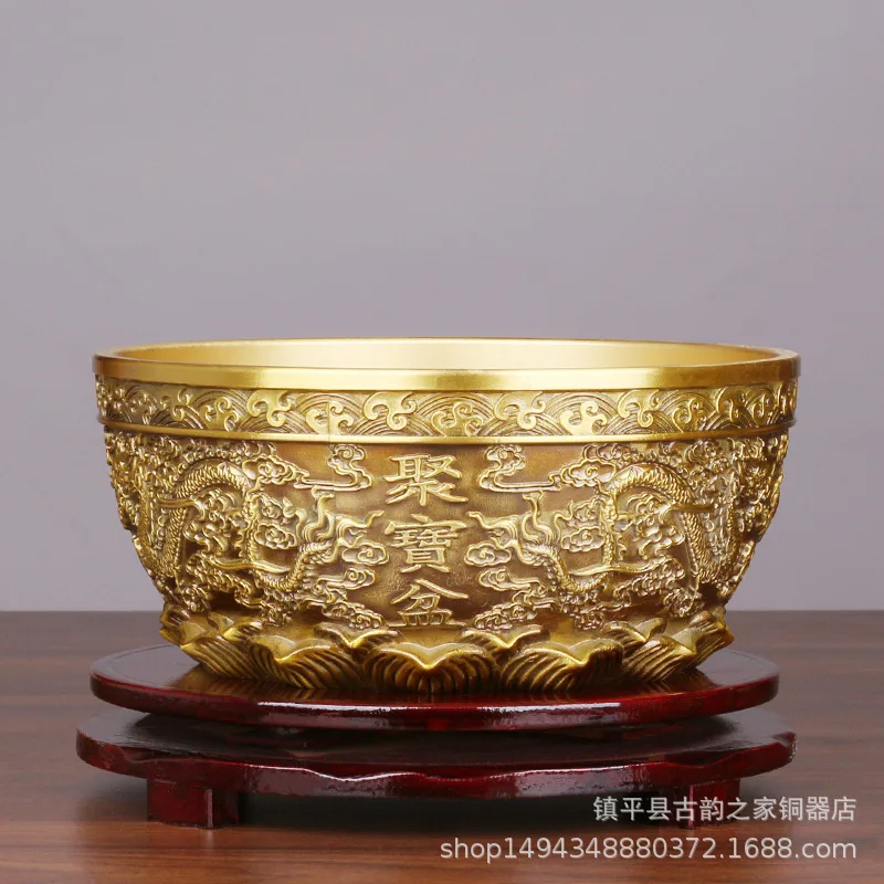 

Treasure Ornament Double Dragon Playing with Pearls Copper Bowl Wealth-Attracting Rice Jar Home Living Room Store De