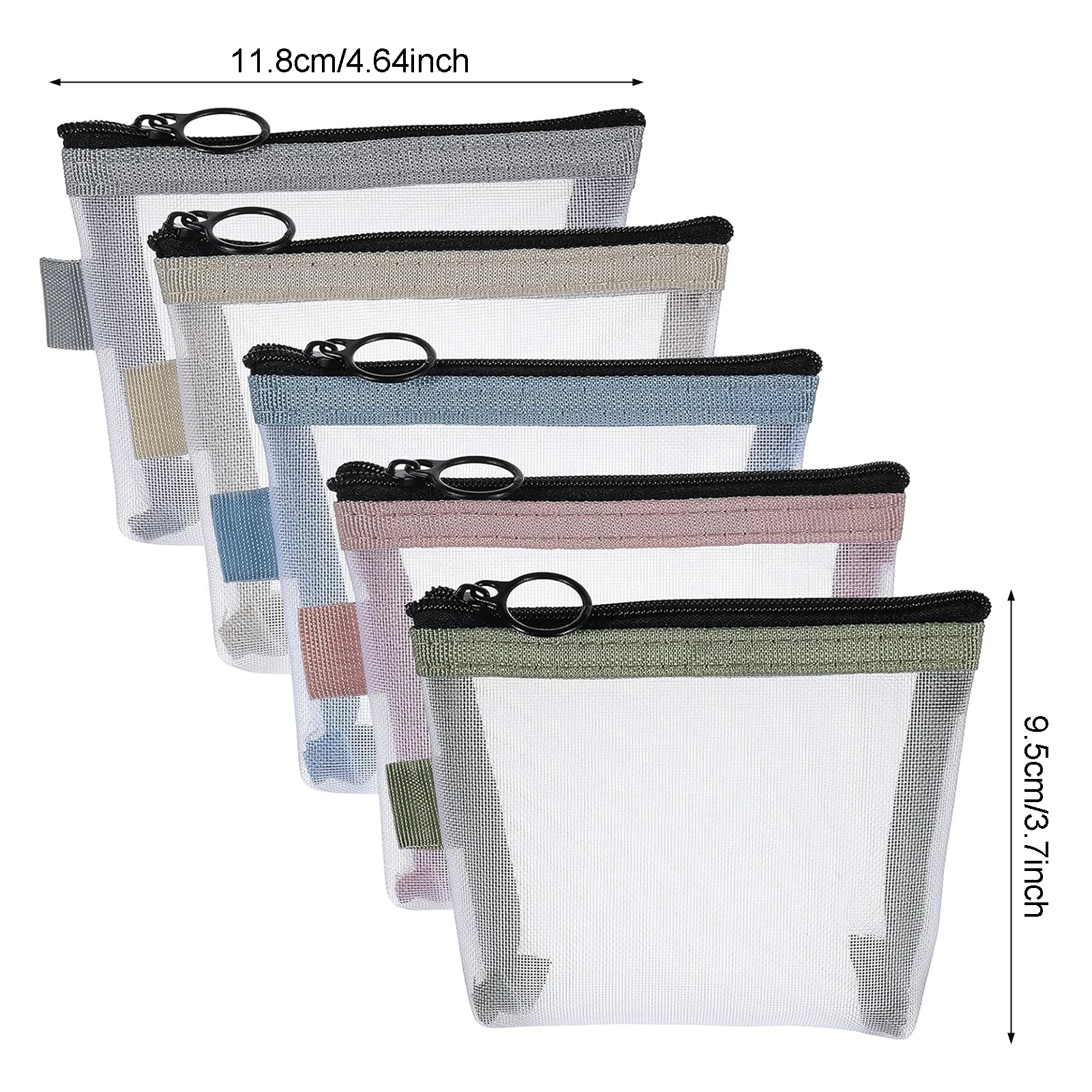 5PCS Mesh Zipper Coin Purse Storage Bag Cosmetic Bag Makeup Case Key Earphone Data Line Organizer Card Holder Wallet Pouch