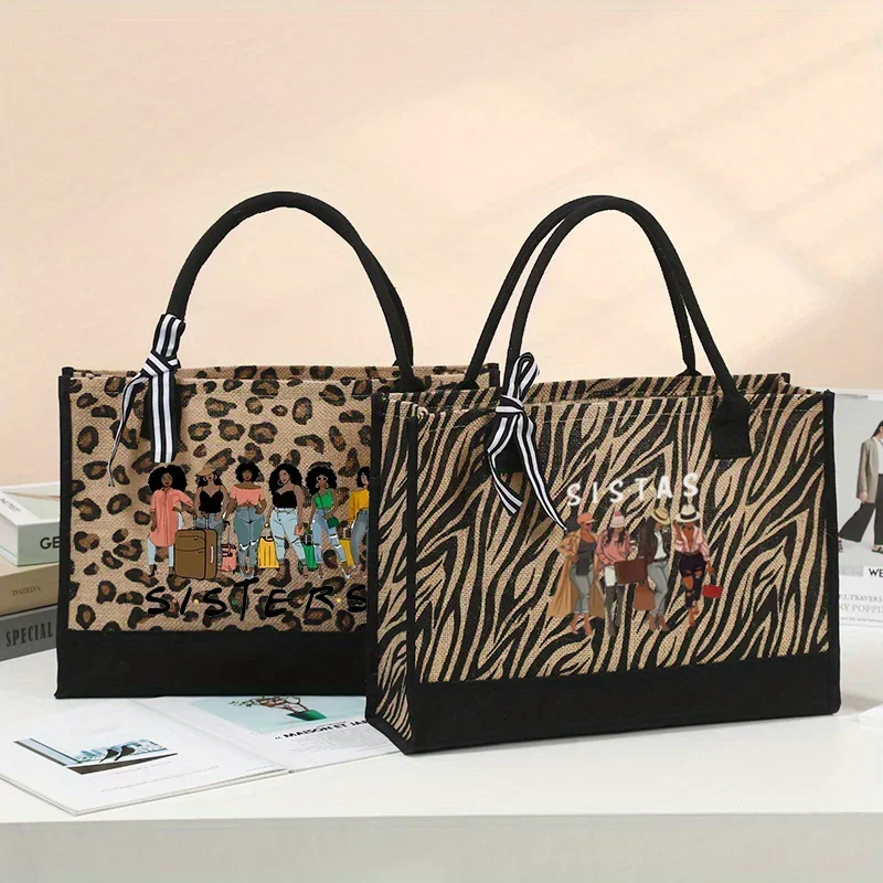 New Models Trendy Beauty Printed Tote Bag Large Capacity Handbag Travel Tote Bag Sisters Shopping Bag Linen Handbag