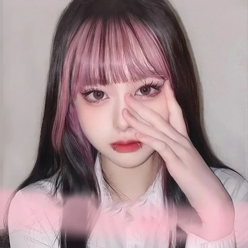 合成かつら 3D ナチュラルハイライトピンクゴールデンエア前髪かつら目に見えない跡のない額ヘアピースエクステンション