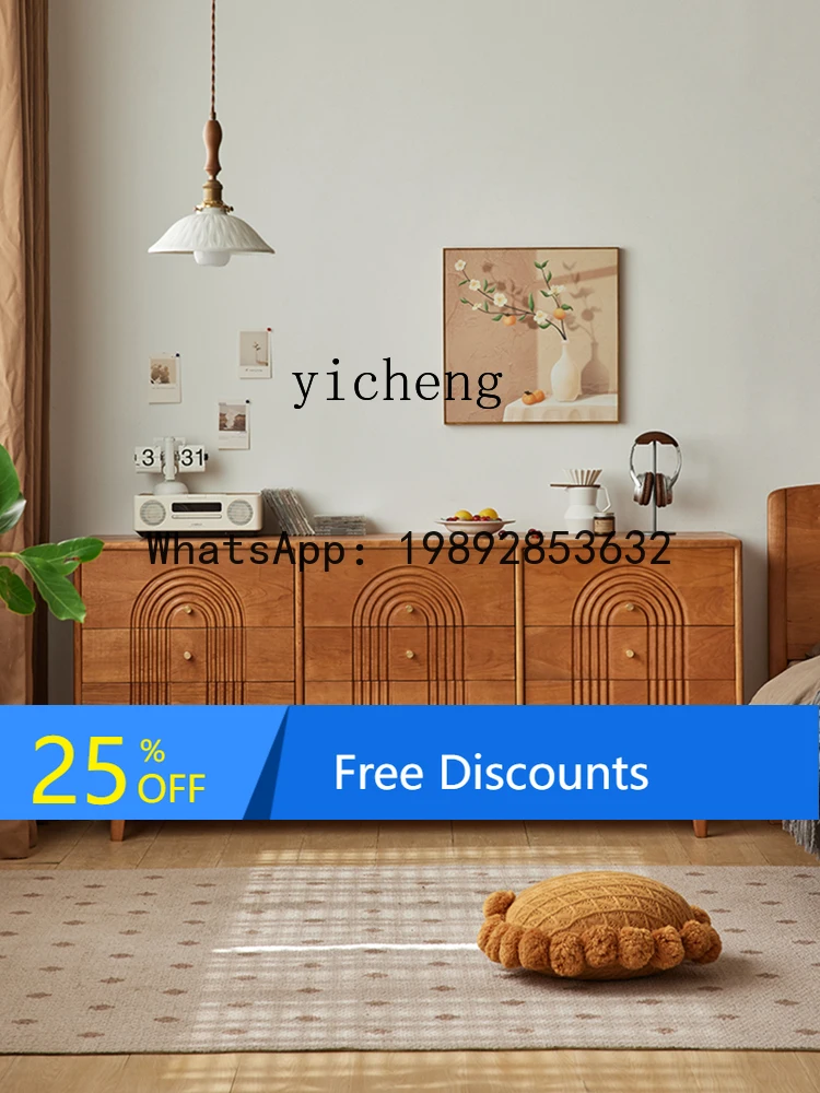 

Cherry Wood Sideboard Nordic Japanese Style Living Room Storage Cabinet Multifunctional Organizer