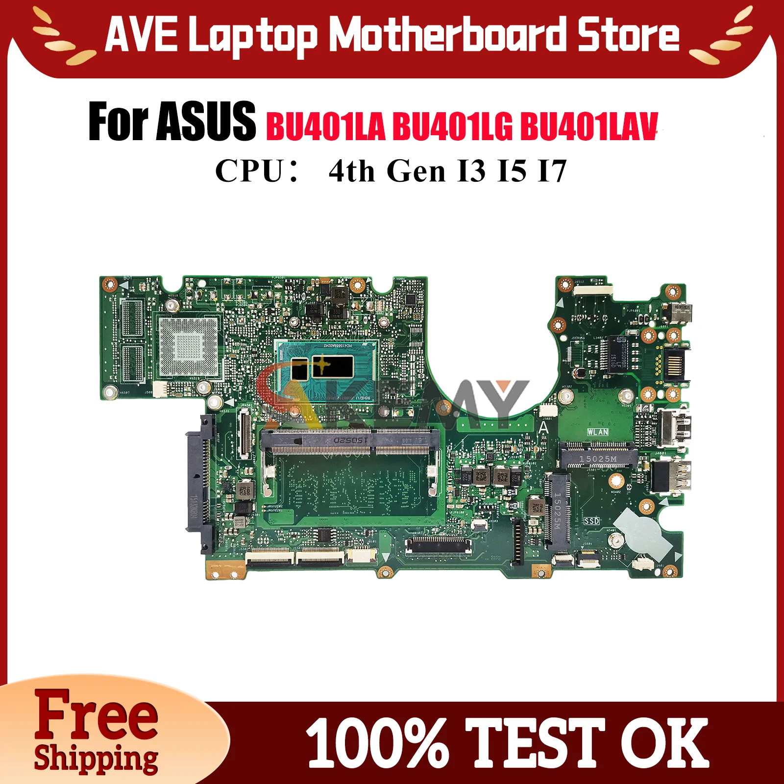 

BU401LA Laptop Motherboard For ASUS ExpertBook BU401LA BU401LAV BU401LG BU401L Mainboard W/ I3 I5 I7 CPU 100% tests OK fast ship