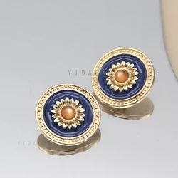 HENGC Round Blue Retro Vintage Gold Metal Buttons For Clothes Suit Blazer Uniform Handmade Decorations Sewing Buttons Wholesale