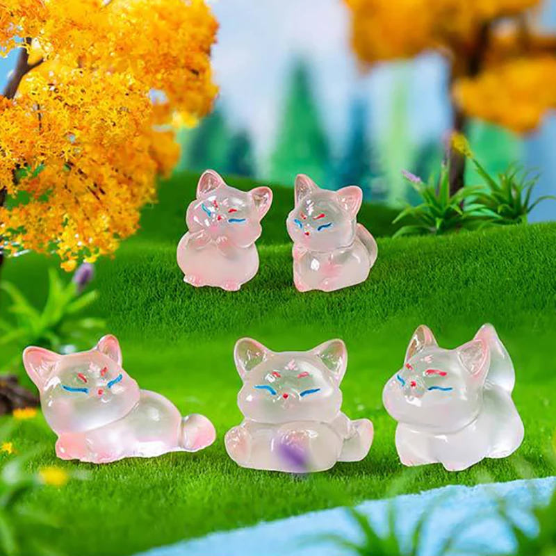 زخارف ثعالب صغير مضيئة ، تماثيل مصغرة ، كرتون لطيف ، ديكور منزلي تصنعه بنفسك ، إكسسوارات إبداعية ، هدايا #4