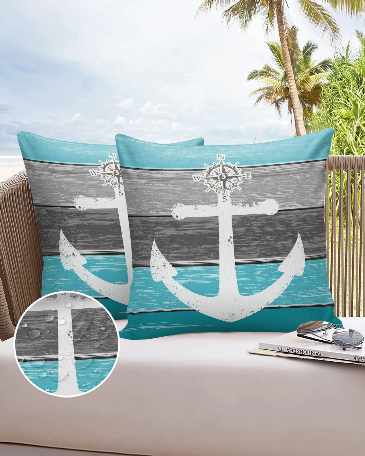 2/4PCS Outdoor Waterproof Pillowcase Vintage Farm Barn Wood Grain White Anchor Compass Cushions Case Decorative Pillows Cover