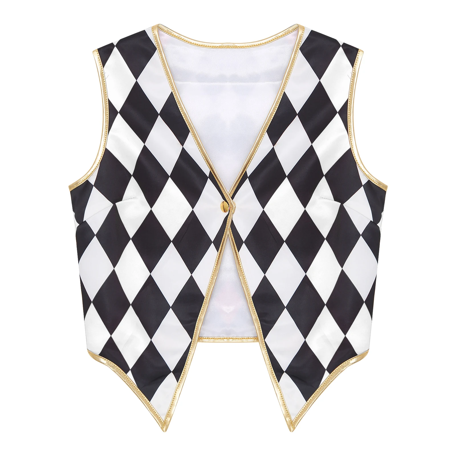 

Women Halloween Party Circus Ringmaster Naughty Clown Cosplay Performance Vest Cardigan Checkerboard Plaid Sleeveless Waistcoats