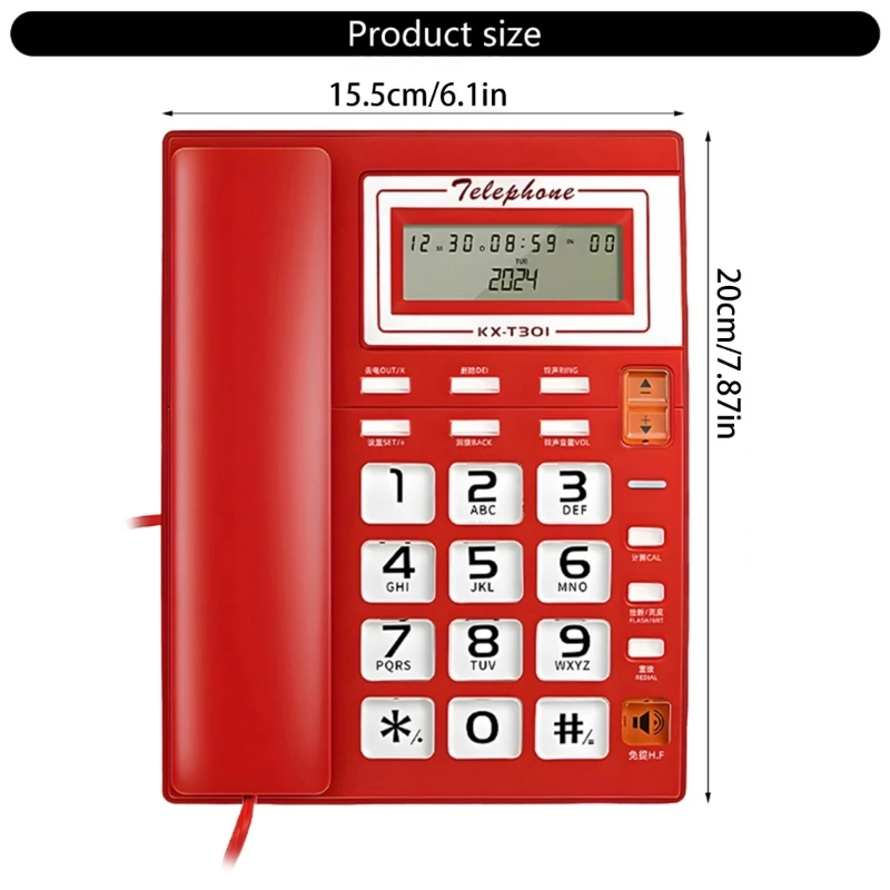 Teléfono fijo con cable, teléfono fijo con botón y identificación llamadas, teléfono fijo para oficina, recepción