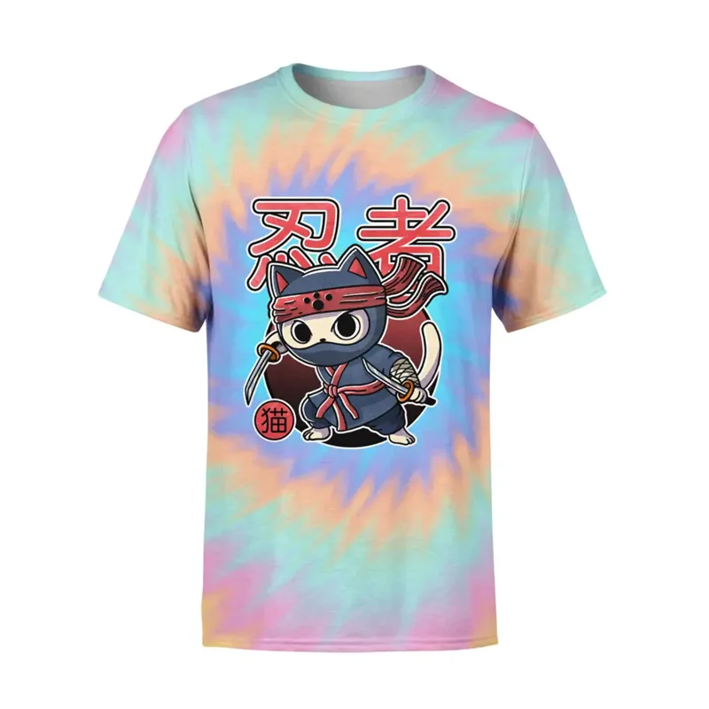 Lovely Cat Kung Fu T-shirt 3D Printed Rainbow Colorful Pattern Short Sleeve T Shirts Men Women Casual Street Daily Fashion Tee