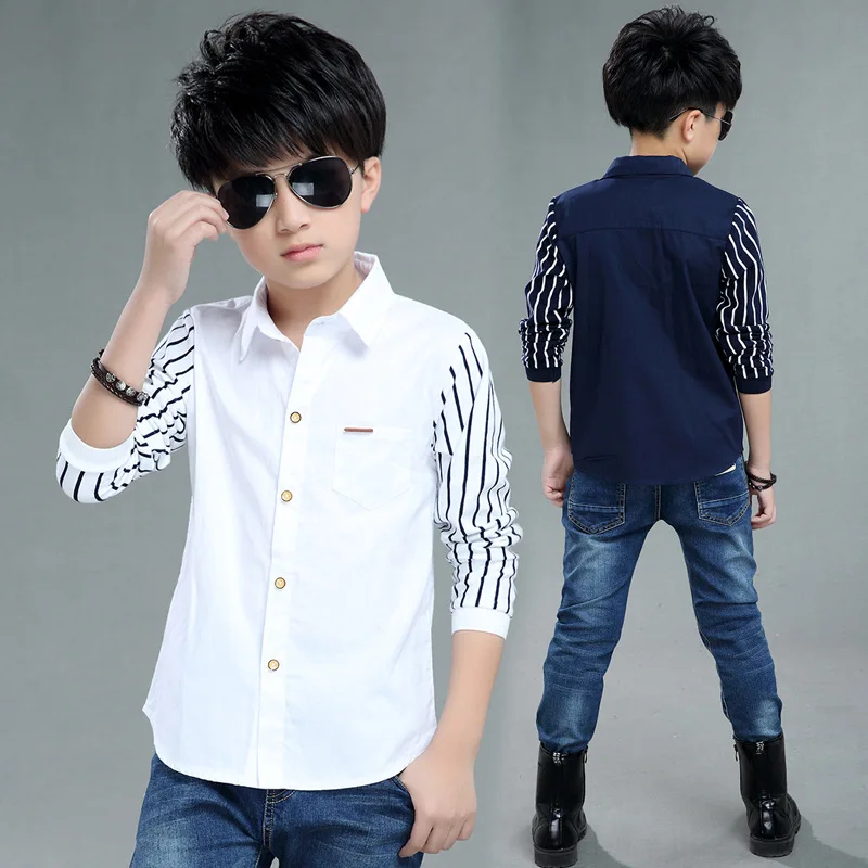 Casual Gentleman Boy Wedding Party Formal Clothes Child Shirts Long Sleeve Turn-down Collar White School Kids Shirt Tops Costume