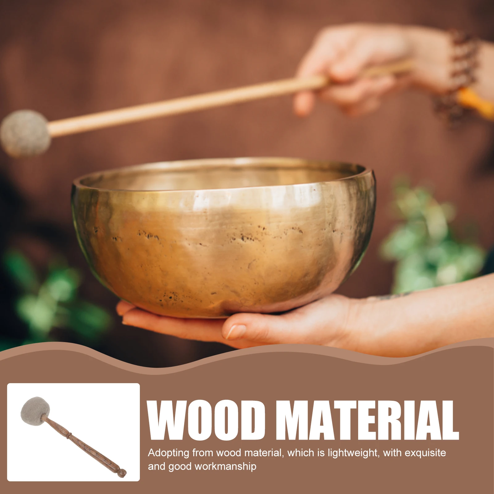 

Wool Felt Singing Bowl Stick Wooden Mallet for Sound Bowl Meditation Music Striker Nepalese Buddha Rod Handle