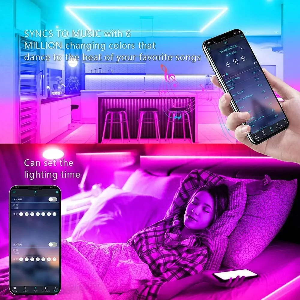 LED Strip Light RGB 5050 Music Sync Color Changing Led Lights App Control Flexible Lamp Tape For Living Room Bedroom Decoration