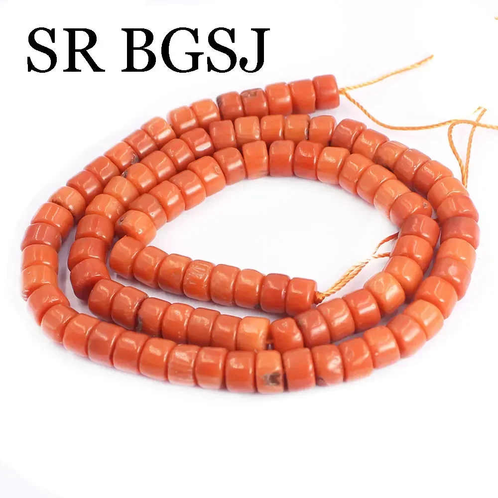 4x6mm Vintage Drum Rondelle Column Jewelry Making Genuine Natural Small Spacer Orange Sea Bamboo Coral Beads 15\