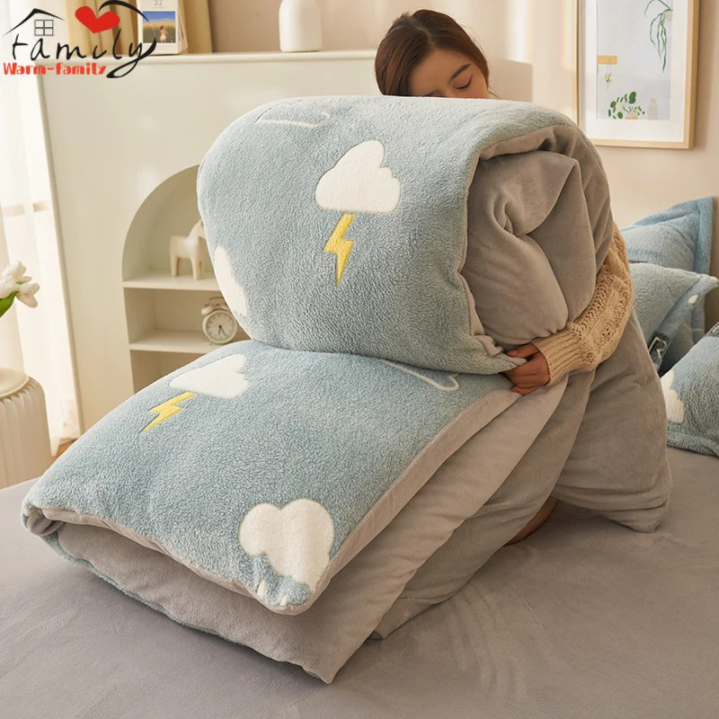 Warm Quilt Cover Cartoon Style Duvet Covers Velvet and Plush Bed Linen housse de couette Home Comforter Covers (No Pillowcase)