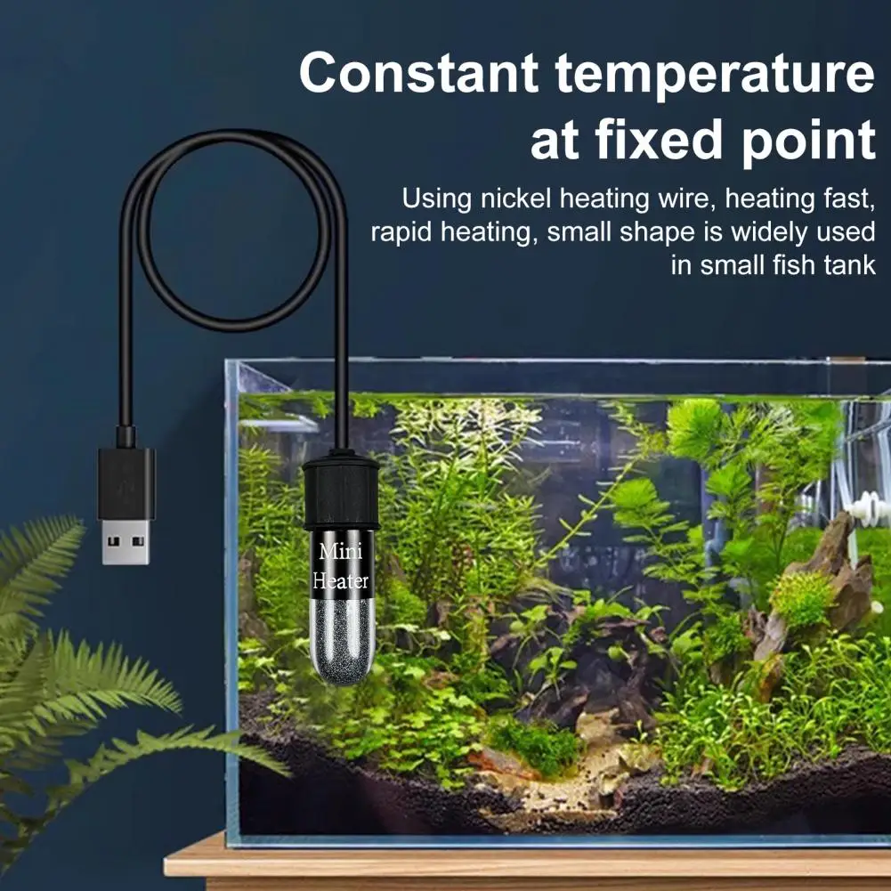 1 Set Fish Tank Heater USB-Powered Mini Aquarium Heating Rod with Suction Cup Water Heating Rod for Tanks Aquatic Terrarium