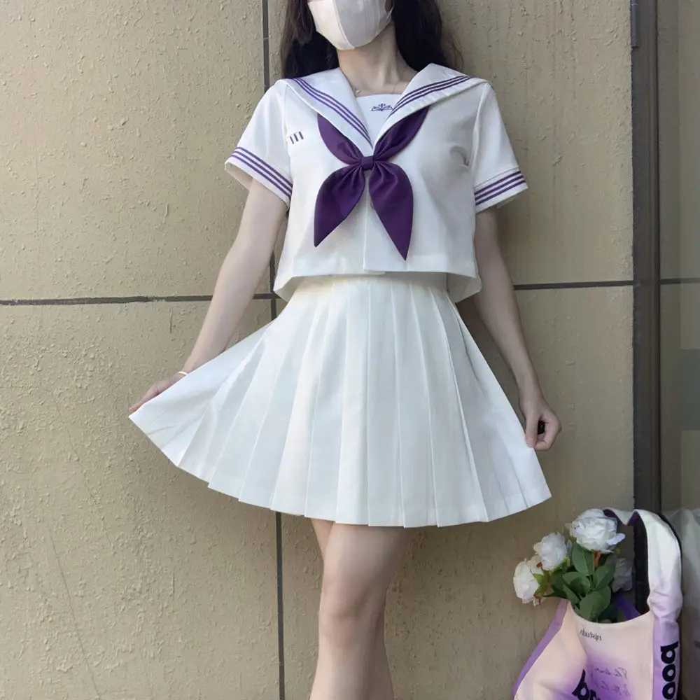 Branco roxo jk uniforme seifuku japonês conjunto de terno marinheiro estudante coreano marinheiro blusa cosplay meninas saia plissada