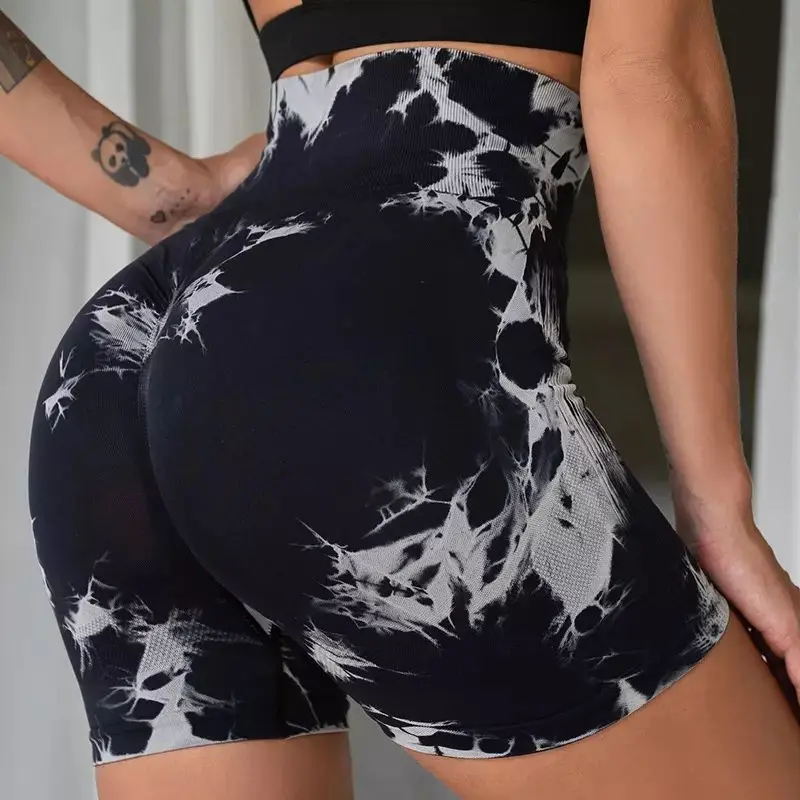 Krawatte gefärbte nahtlose Fitness hose Frauen hohe Taille Hüfte heben Sport enge Shorts laufen sexy Pfirsich Fitness Yoga Shorts