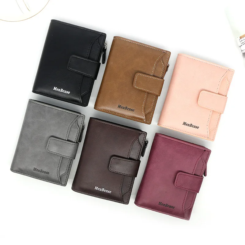 New Men's Wallet PU leather Short Snap Buckle Casual Card Bag Vertical Loose leaf Men's Wallet with Insert Card Purse Male