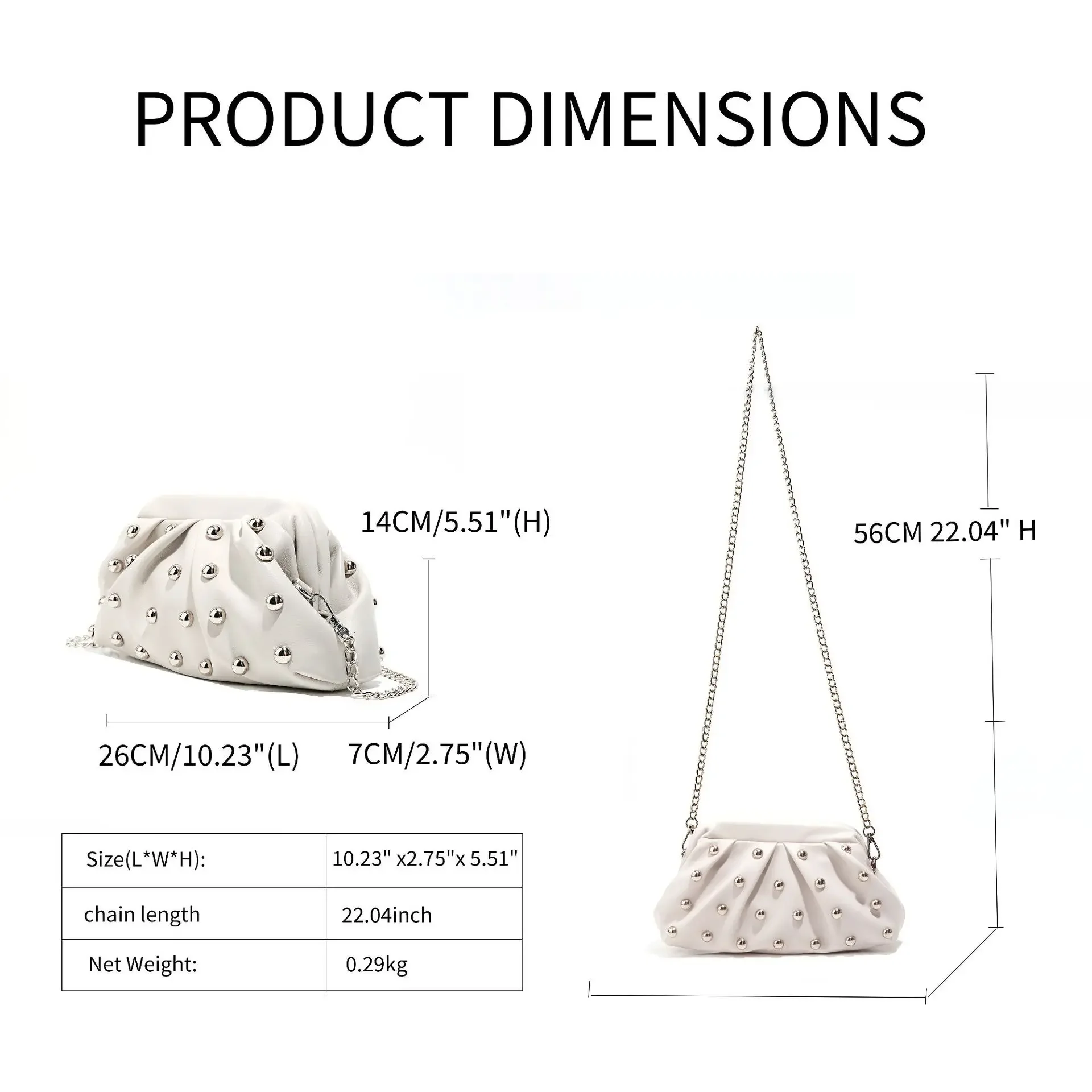 Rivet Leather Mobile Phone Storage Bag Chain Hand-held Pleated Leather Storage Bag