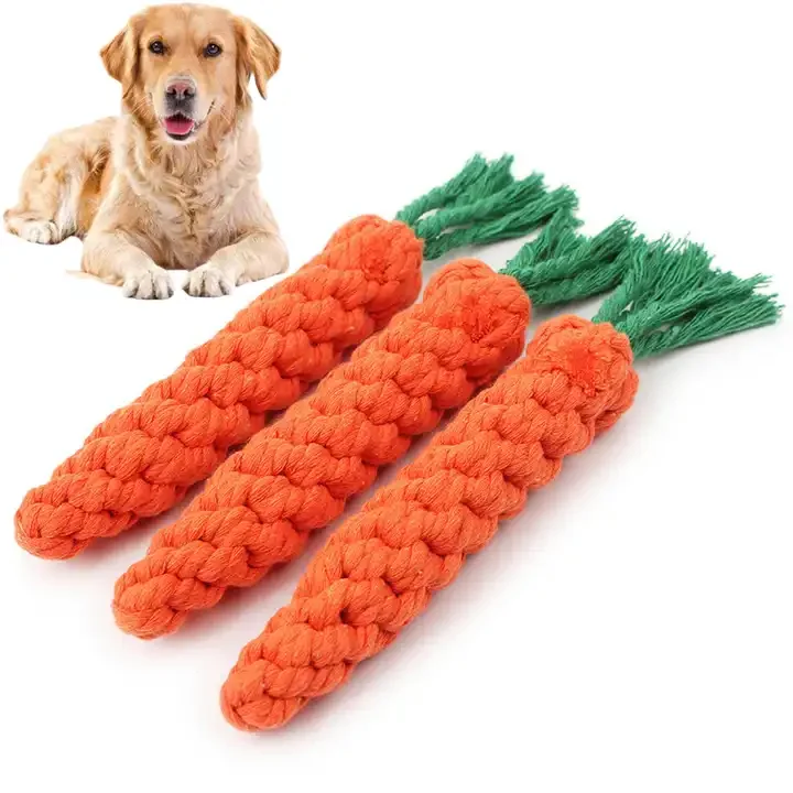 

Pet dog toy Carrot cotton rope toy Cute radish shape dog chew toy Outdoor puppy tooth cleaning stick