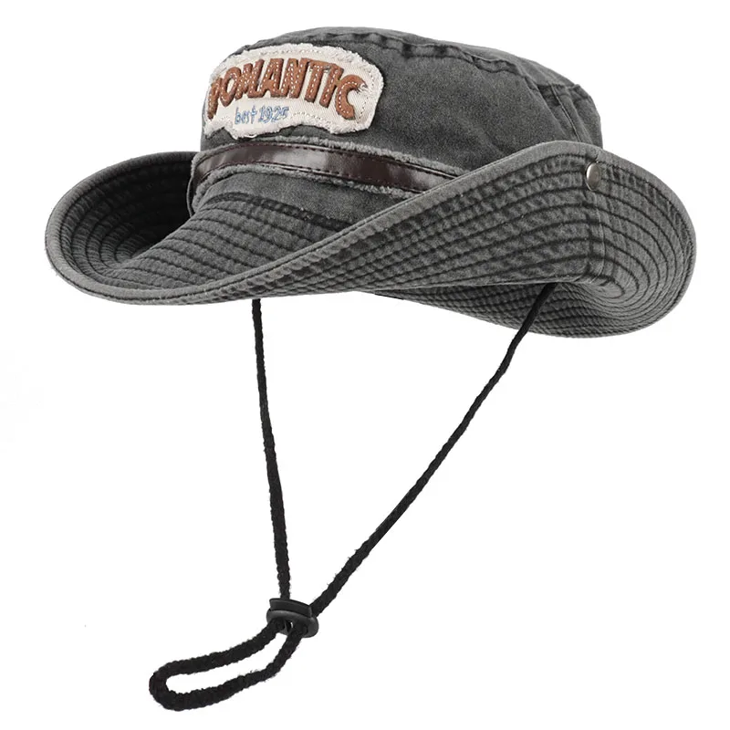 Cappello alla Moda 2026 da Pescatore Uomo Donna in Cotone con Cinturino in Pelle e Lettere Ricamate, Cappello da Sole per Esterni e Spiaggia