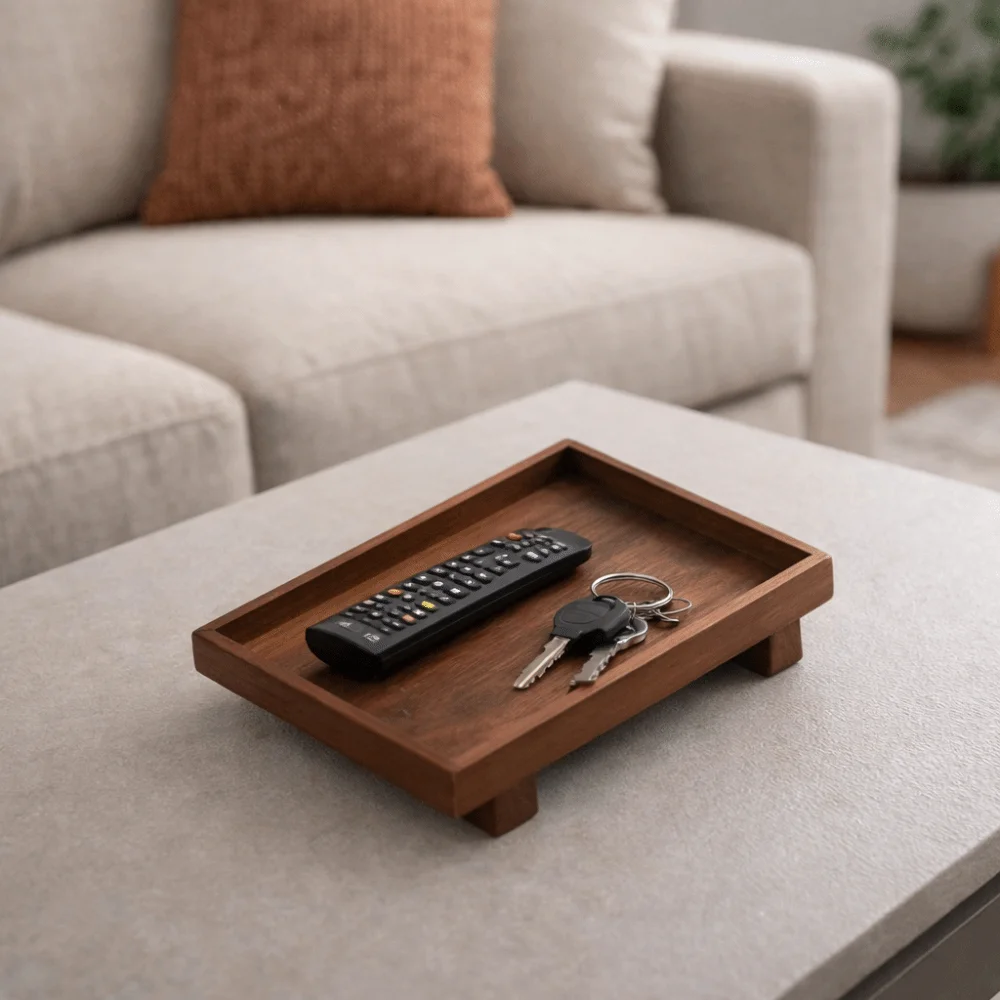 

Durable High Feet Japanese Style Wooden Tray Solid Wood Stable Jewelry Storage Plate Retro Rectangular Dessert Tray Living Room