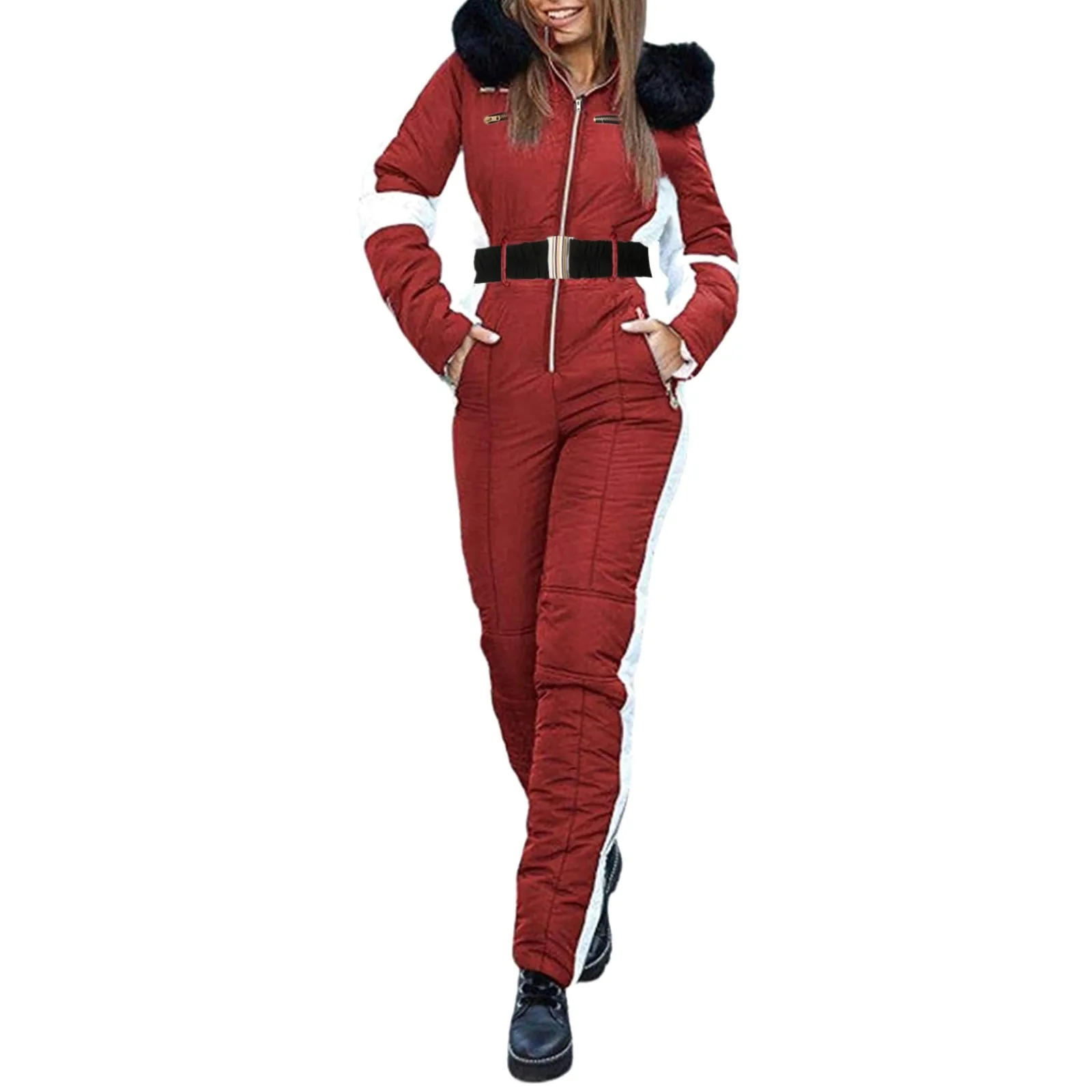 Women's Winter Outdoor Sports Jumpsuit ' With Removable Collar Outdoor Sports Zipper Ski Suit